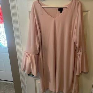 blush dress with bell sleeves